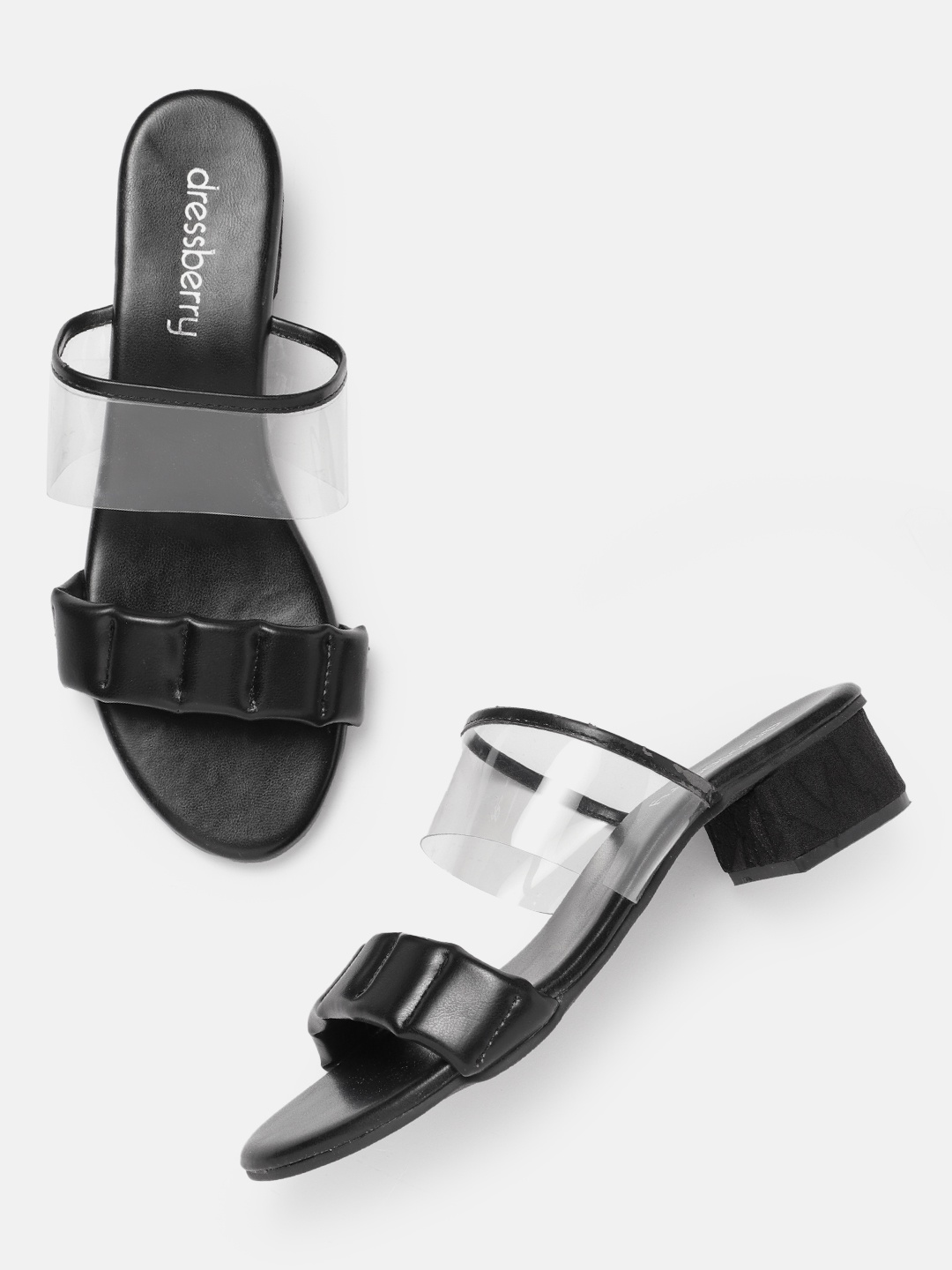 

DressBerry Quilt Textured Block Sandals, Black