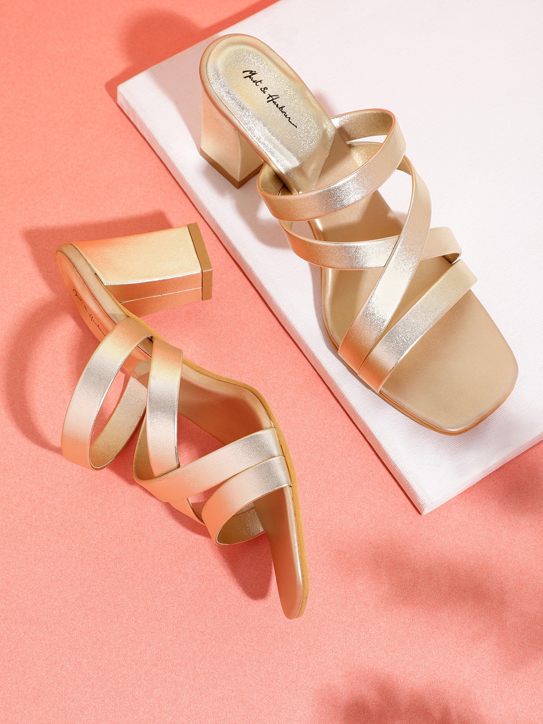 

Mast & Harbour Women Solid Open Toe Heels, Gold