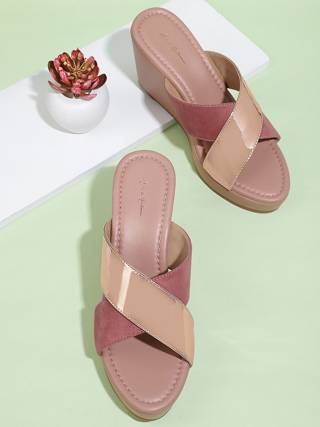 

Mast & Harbour Colourblocked Wedge Heels, Rose gold