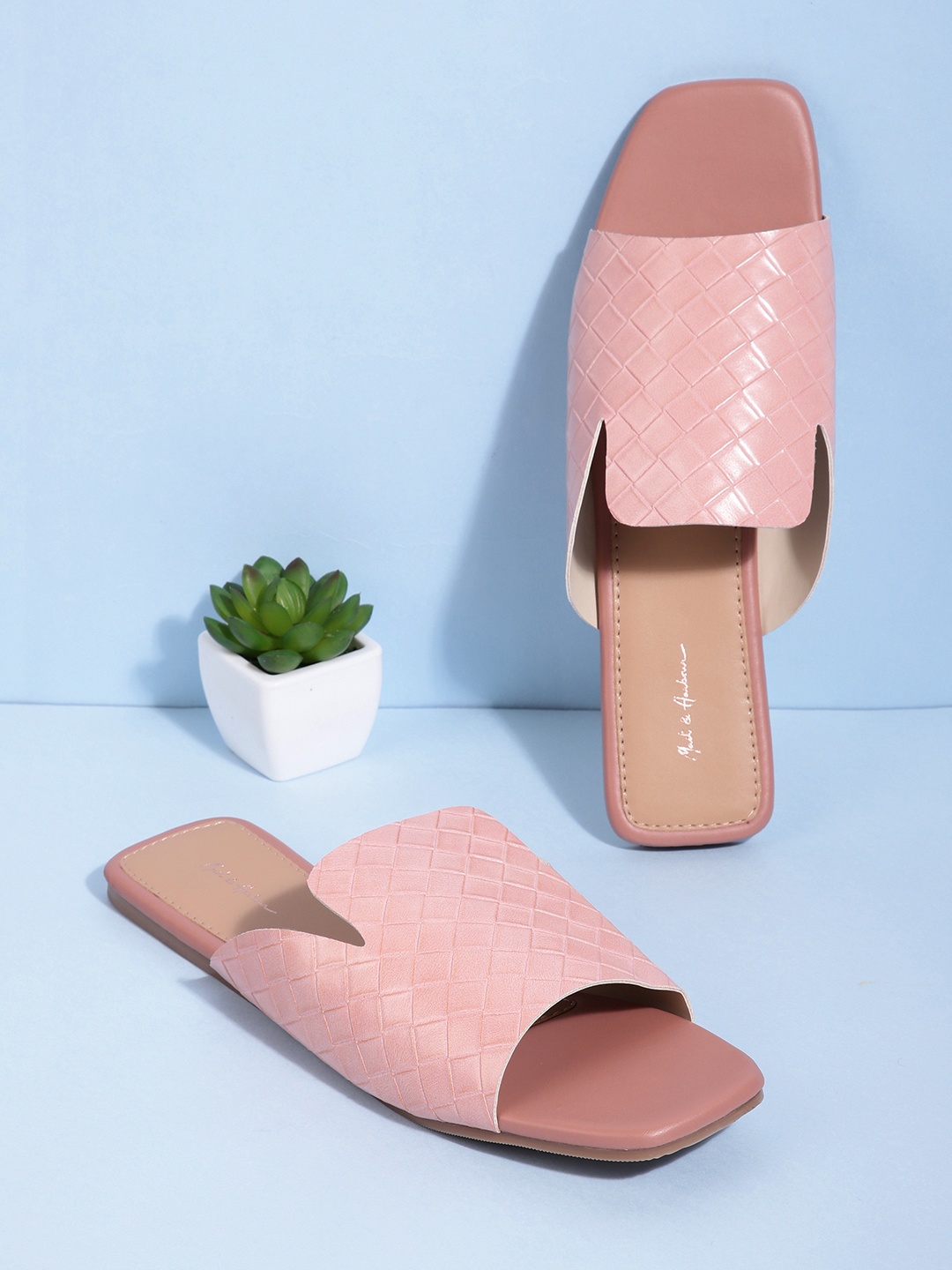 

Mast & Harbour Women Textured Open Toe Flats, Pink
