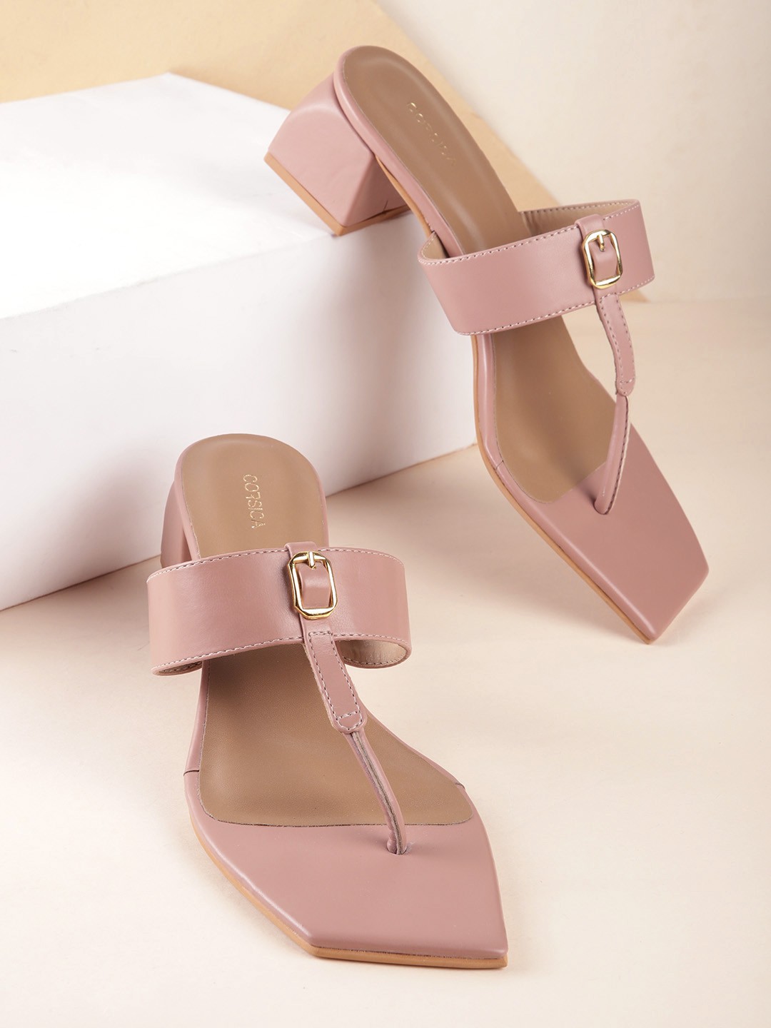 

CORSICA Women Block Heels With Buckle Detail, Rose
