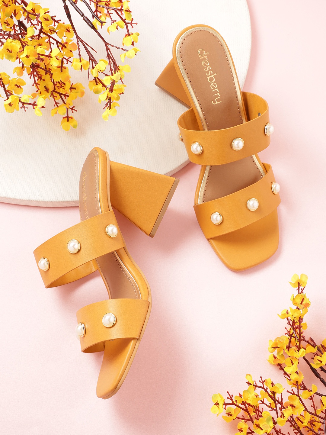 

DressBerry Embellished Block Heels, Mustard