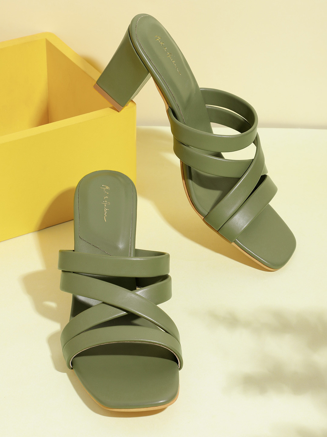 

Mast & Harbour Women Open Toe Block Heels, Green