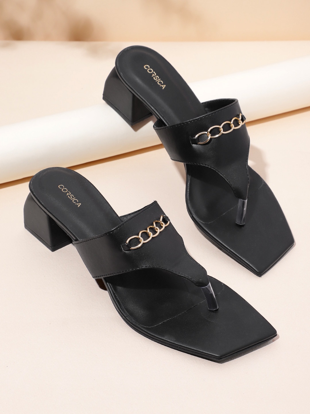 

CORSICA Women Block Heels With Chain Detail, Black