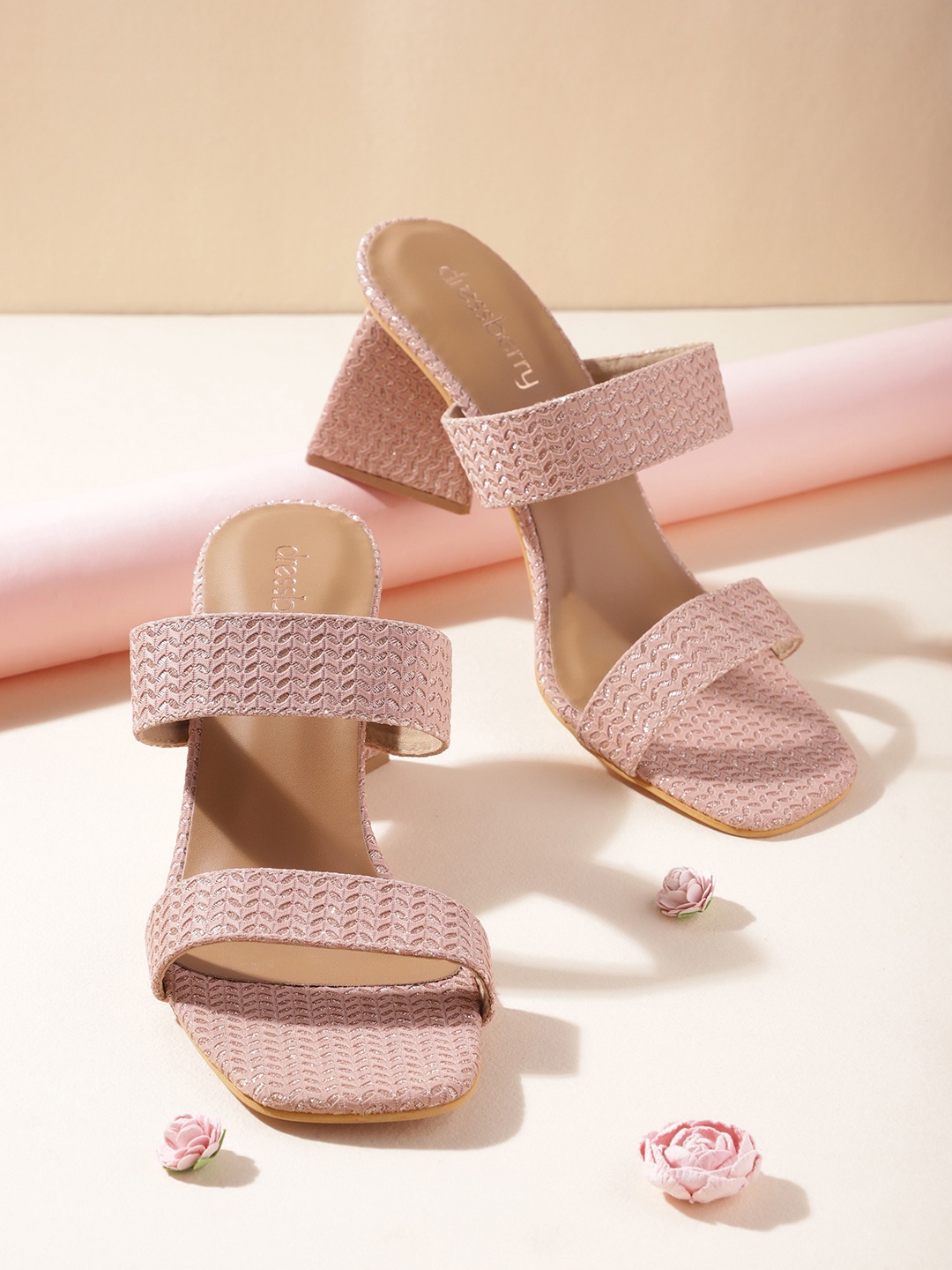 

DressBerry Women Woven Design Block Heels, Rose