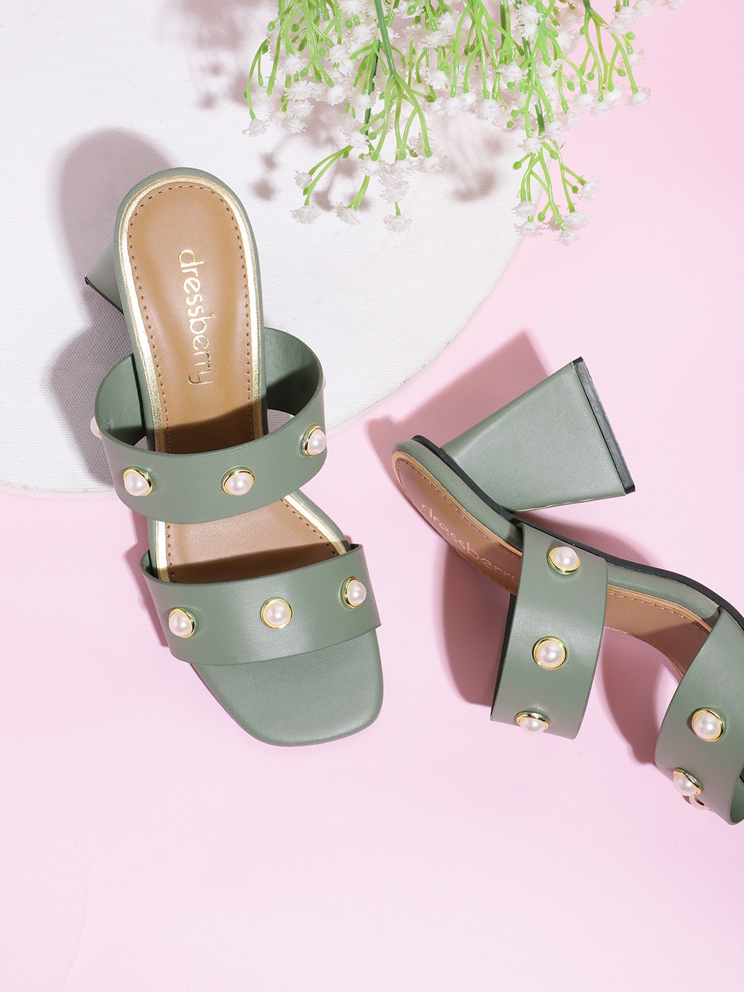 

DressBerry Women Embellished Open Toe Heels, Green