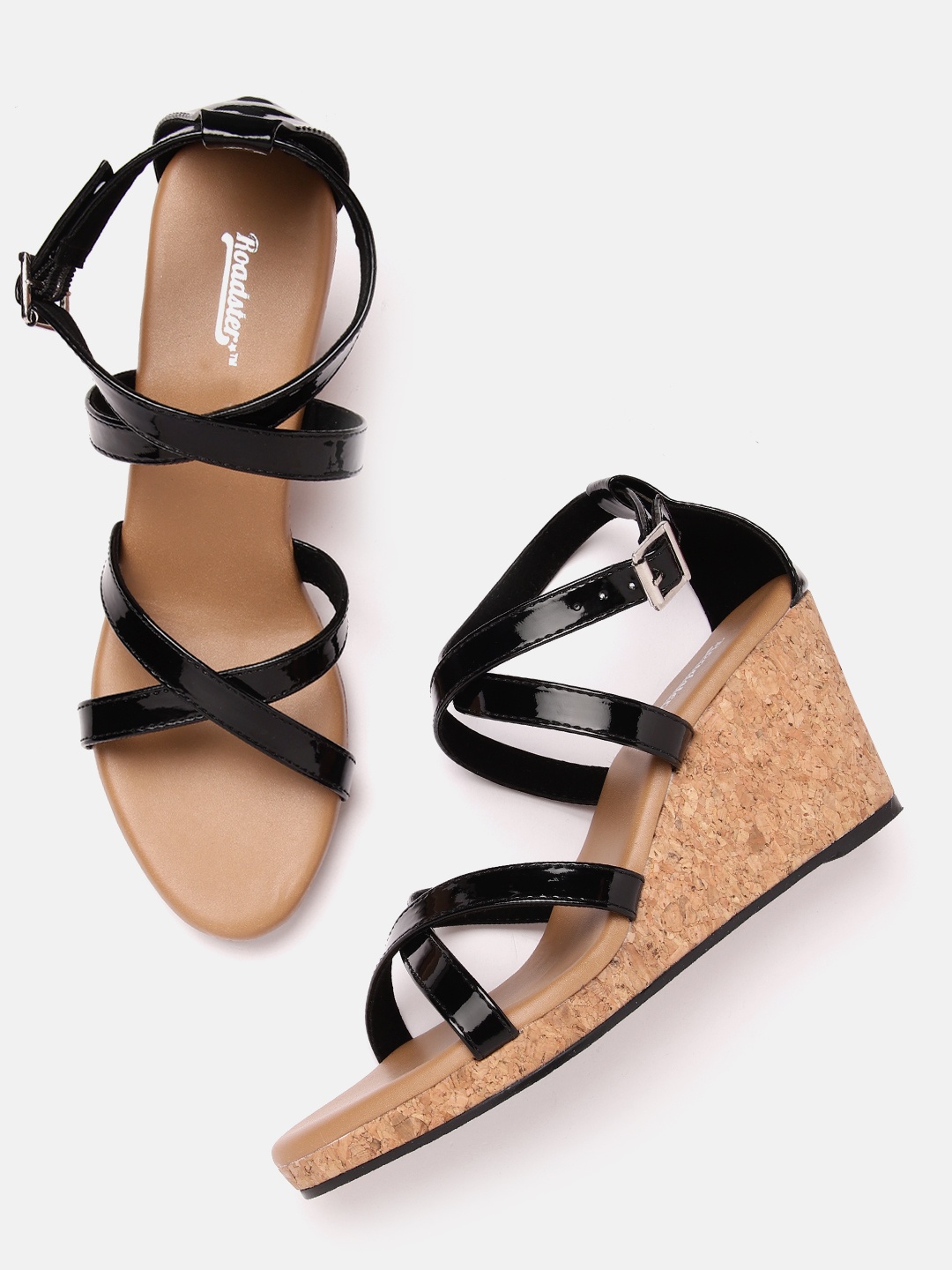 

The Roadster Lifestyle Co. Strappy Mid-Toe Wedges, Black
