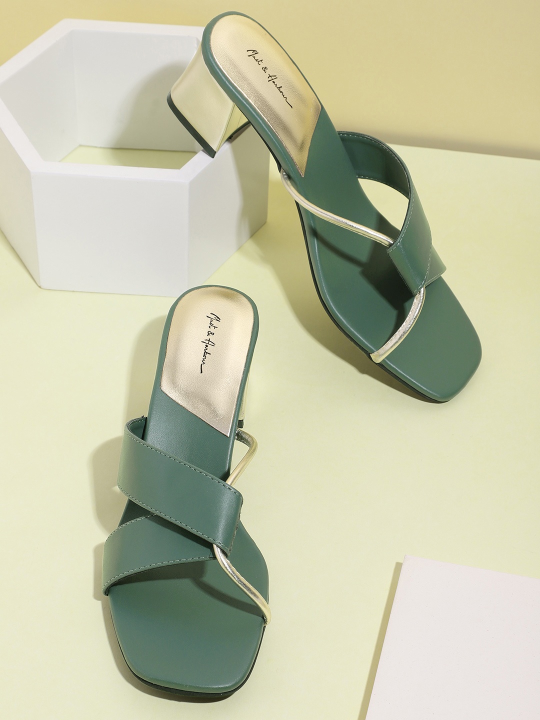 

Mast & Harbour Women Solid Open Toe Block Heels, Green
