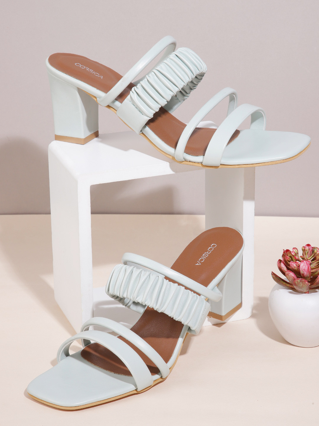 

CORSICA Pleated Detail Block Heels, Sea green