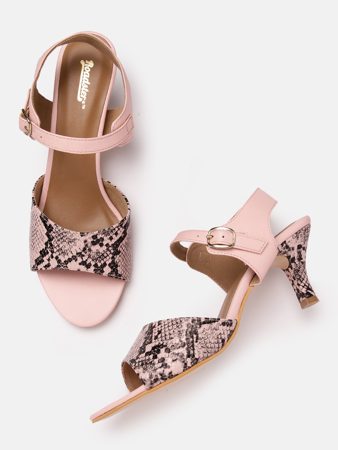 

The Roadster Lifestyle Co. Snakeskin Printed Slim Heels, Pink