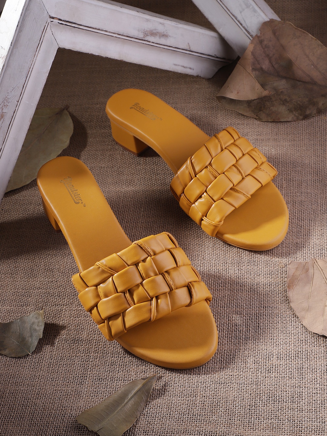 

Roadster The Lifestyle Co. Basket Weave Textured Block Heel, Mustard