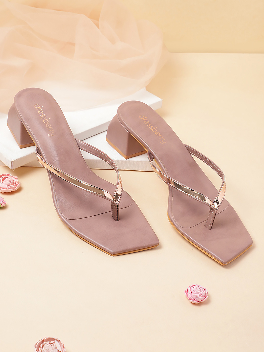 

DressBerry Women Solid Block Heels, Rose gold