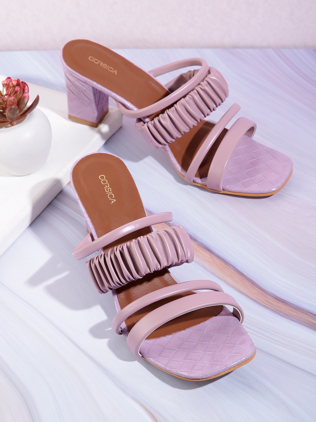 

CORSICA Women Solid Block Sandals With Textured Detail, Pink