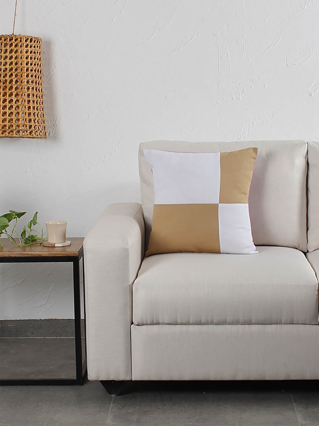 

House This Jyamiti White & Beige Colourblocked Square Cotton Cushion Cover