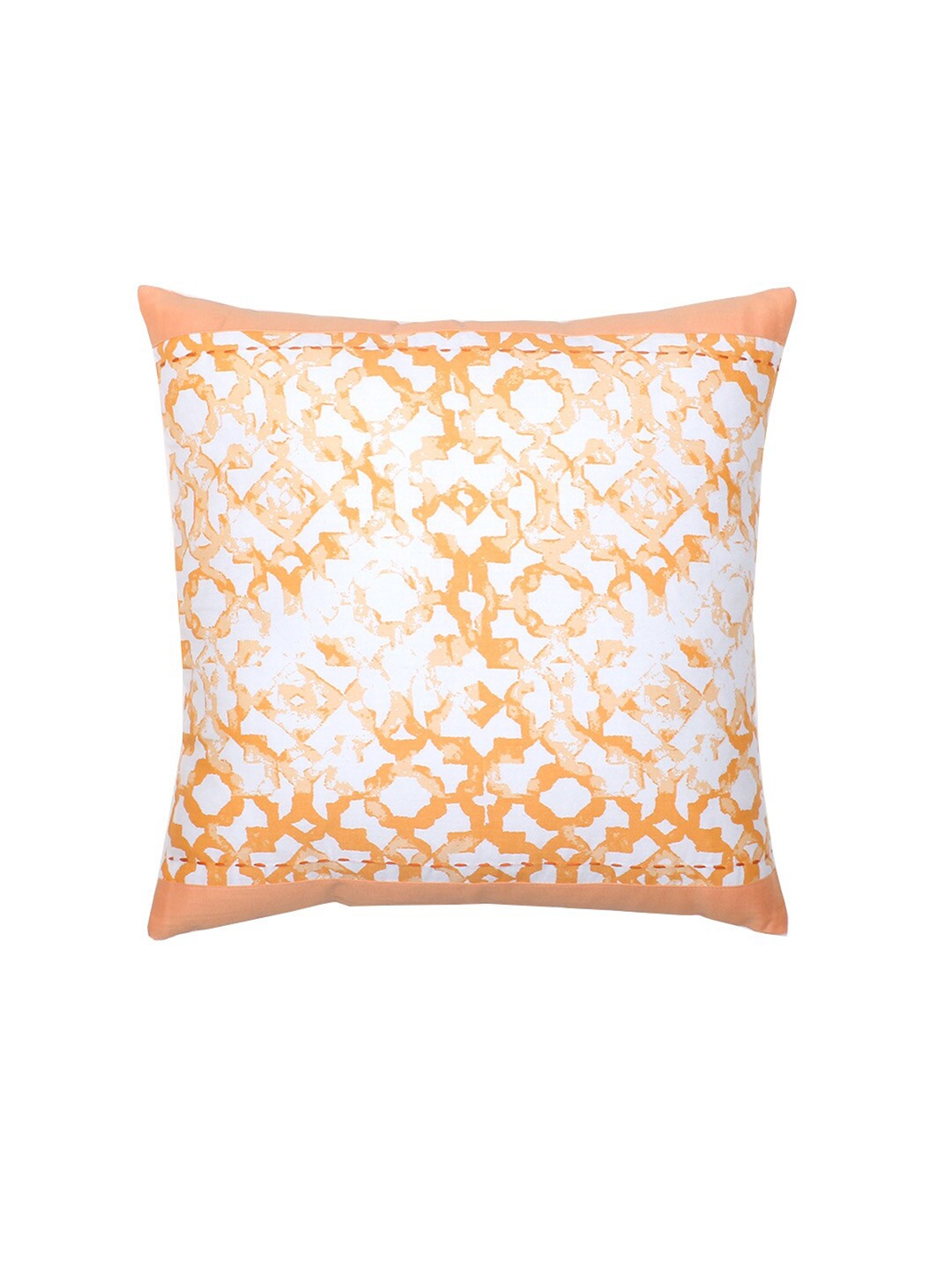 

House This Jaali Orange & White Abstract Square Cotton Cushion Covers