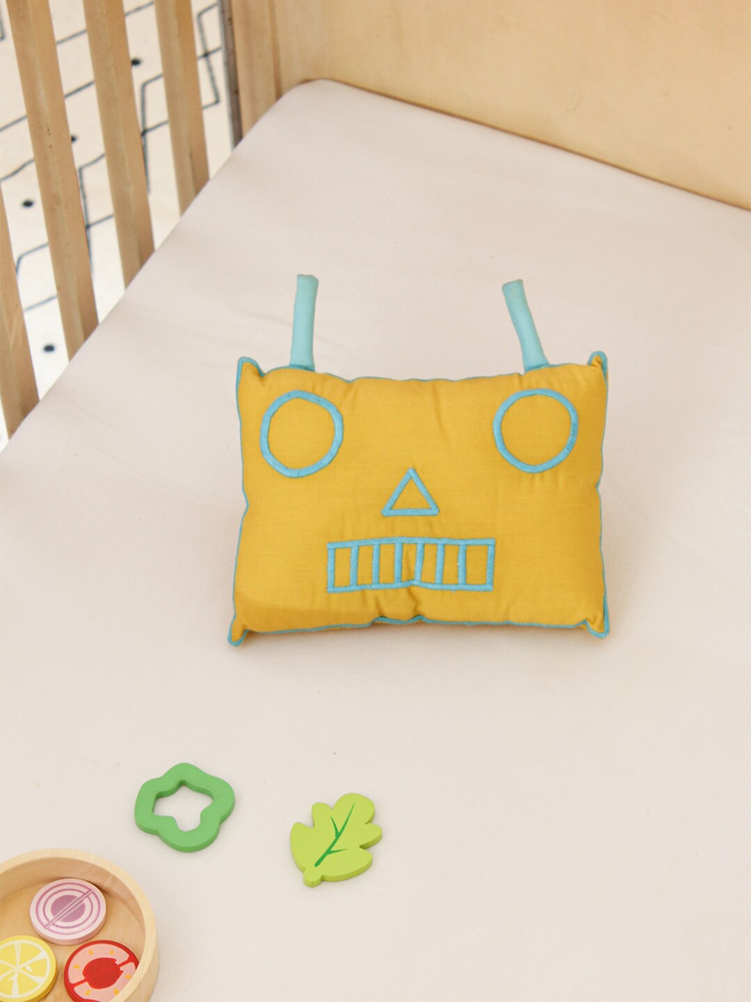 

House This The Fighter Robots Yellow & Blue Geometric Square Cotton Cushion Covers