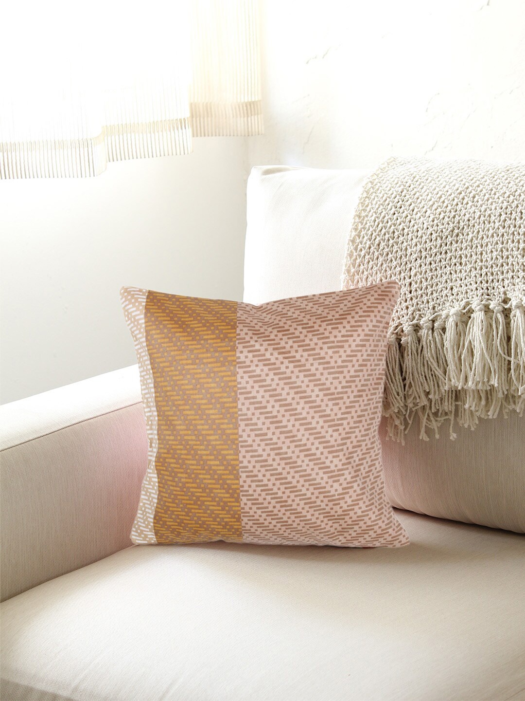 

House This Bunai Brown & Beige Geometric Square Cushion Covers