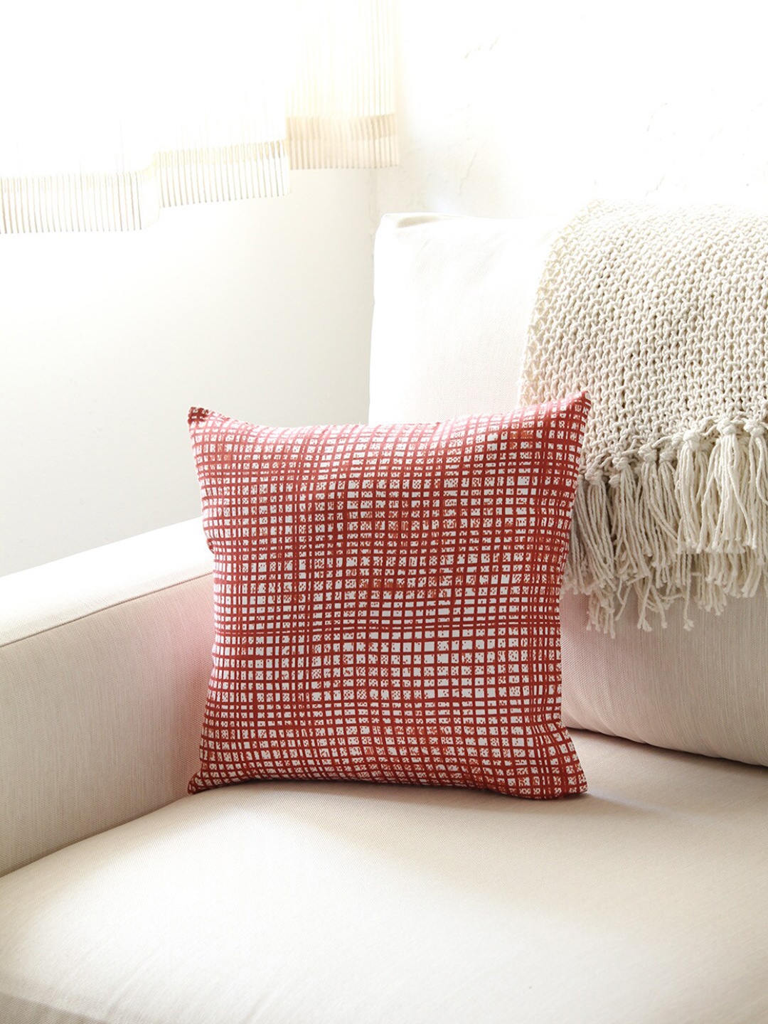 

House This Kattam-Kuta Red & White Square Cushion Covers