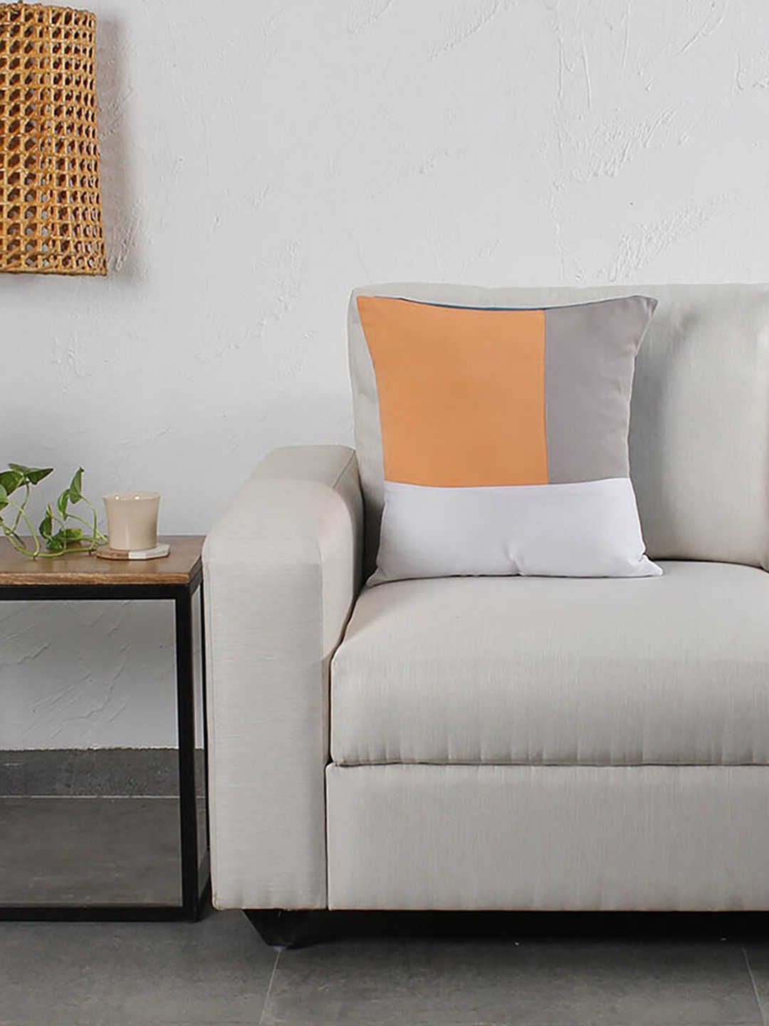 

House This Jyamiti Orange & White Colourblocked Square Cotton Cushion Covers