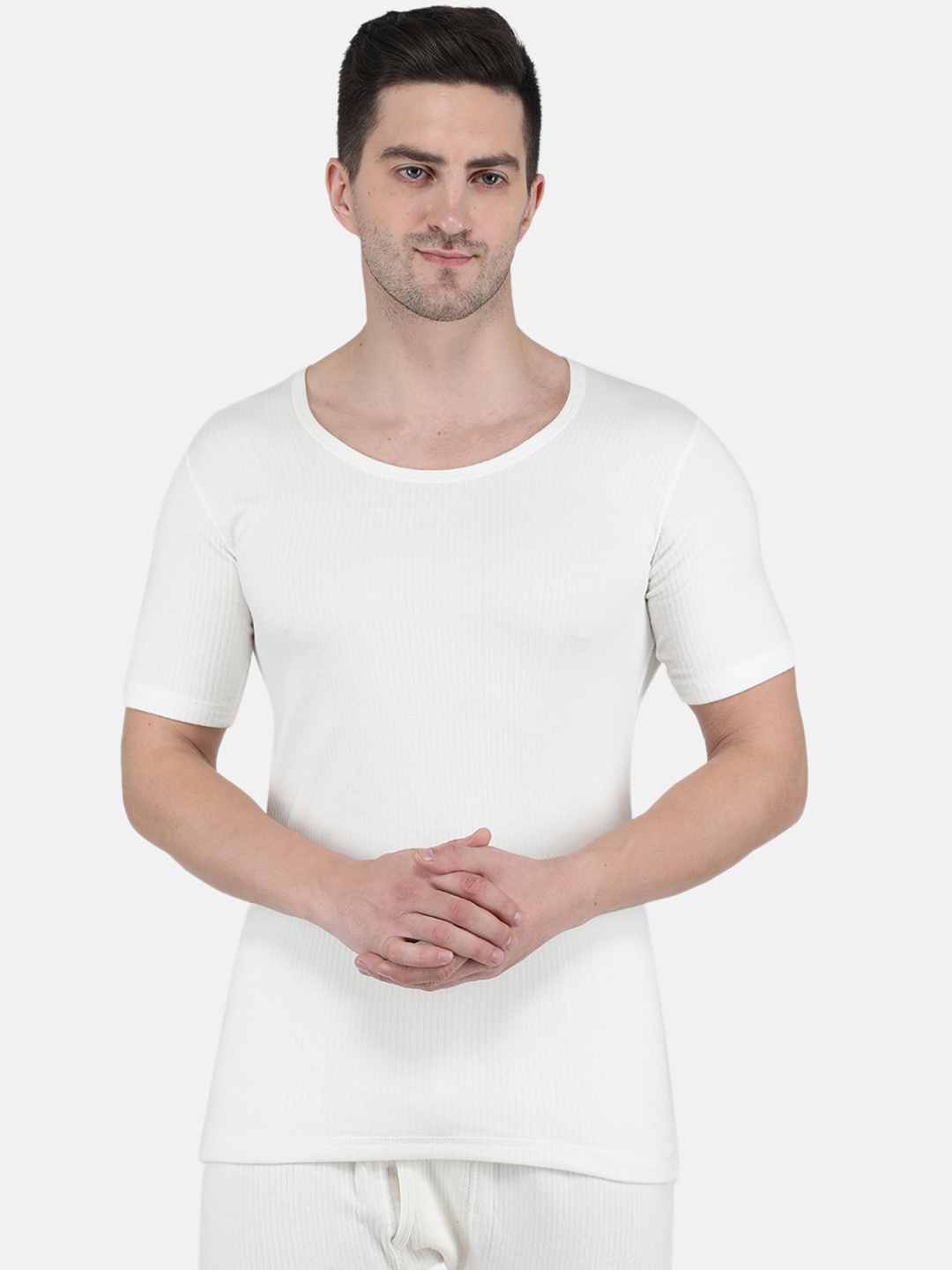 

Monte Carlo Men Ribbed Cotton Thermal Top, Off white