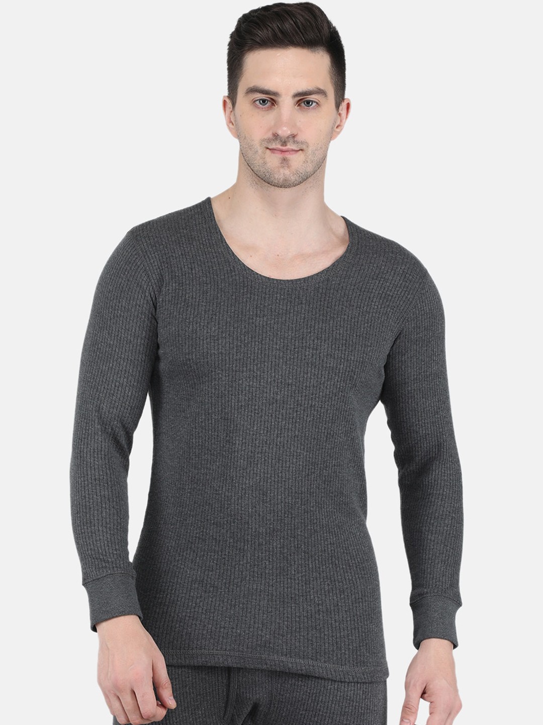 

Monte Carlo Men Ribbed Cotton Thermal Tops, Grey