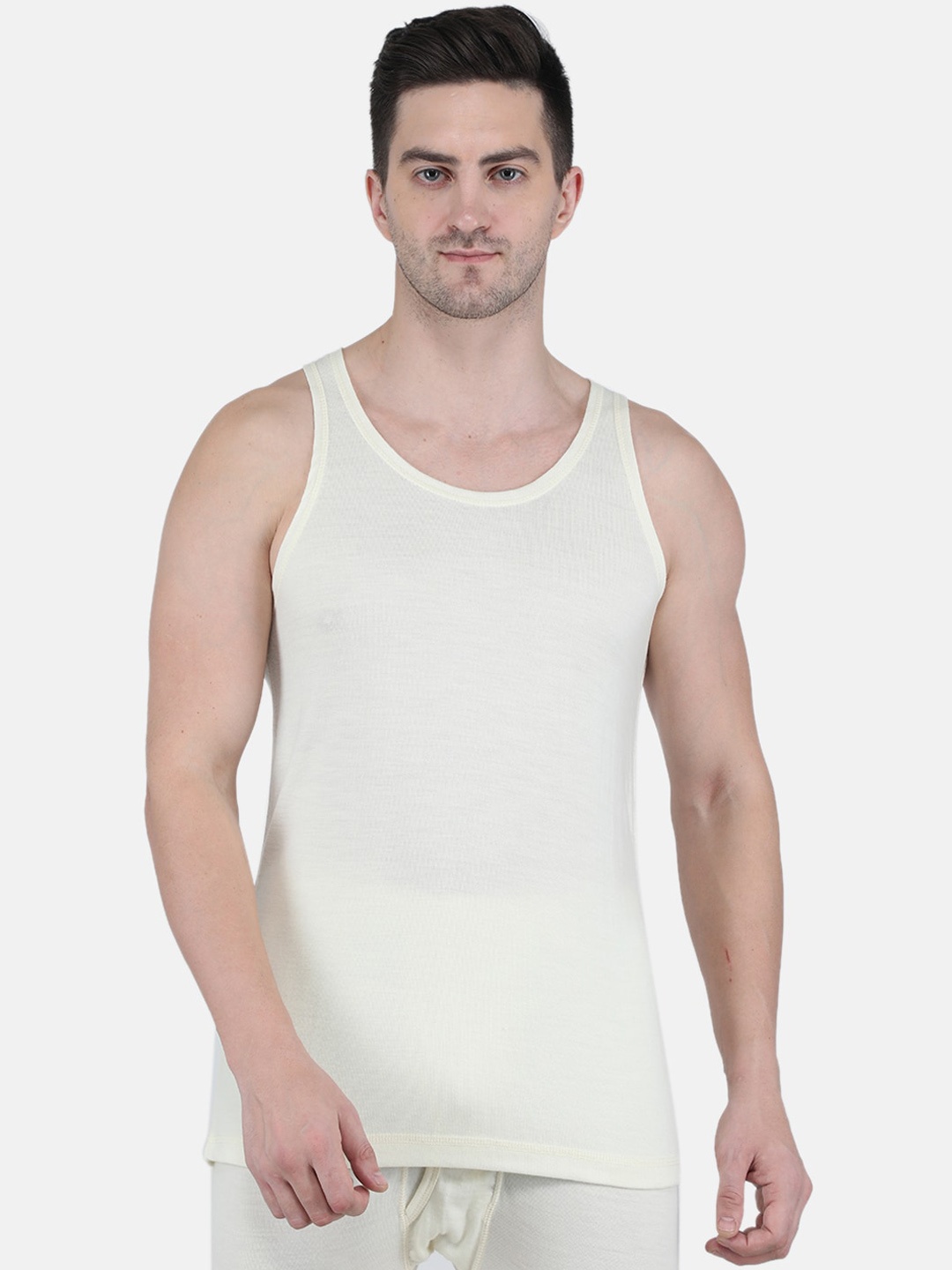 

Monte Carlo Men Plus Size Sleeveless Pure Wool Thermal Tops, Cream