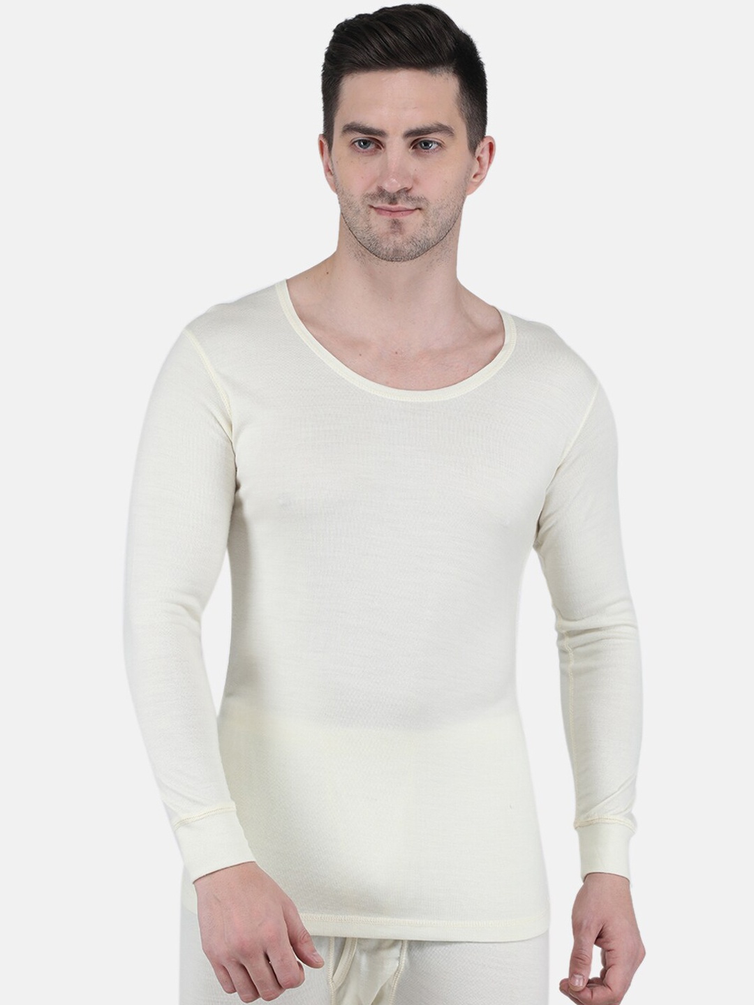 

Monte Carlo Men Plus Size Woolen Thermal Tops, Cream