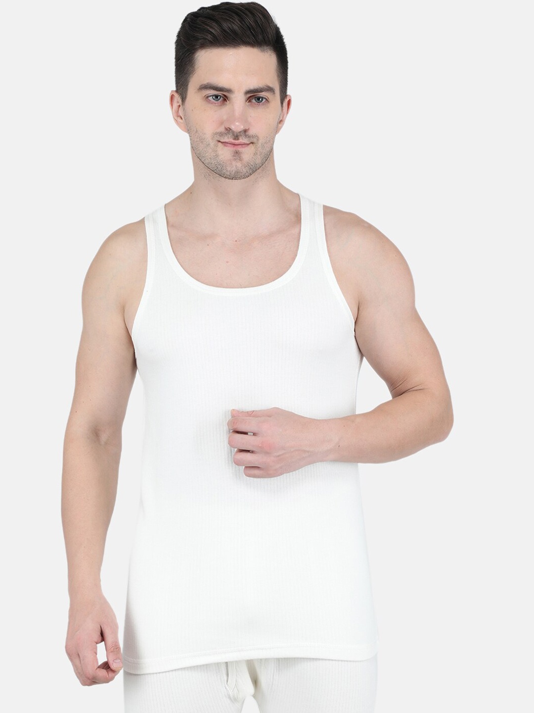 

Monte Carlo Men Ribbed Sleeveless Cotton Thermal Tops, Off white