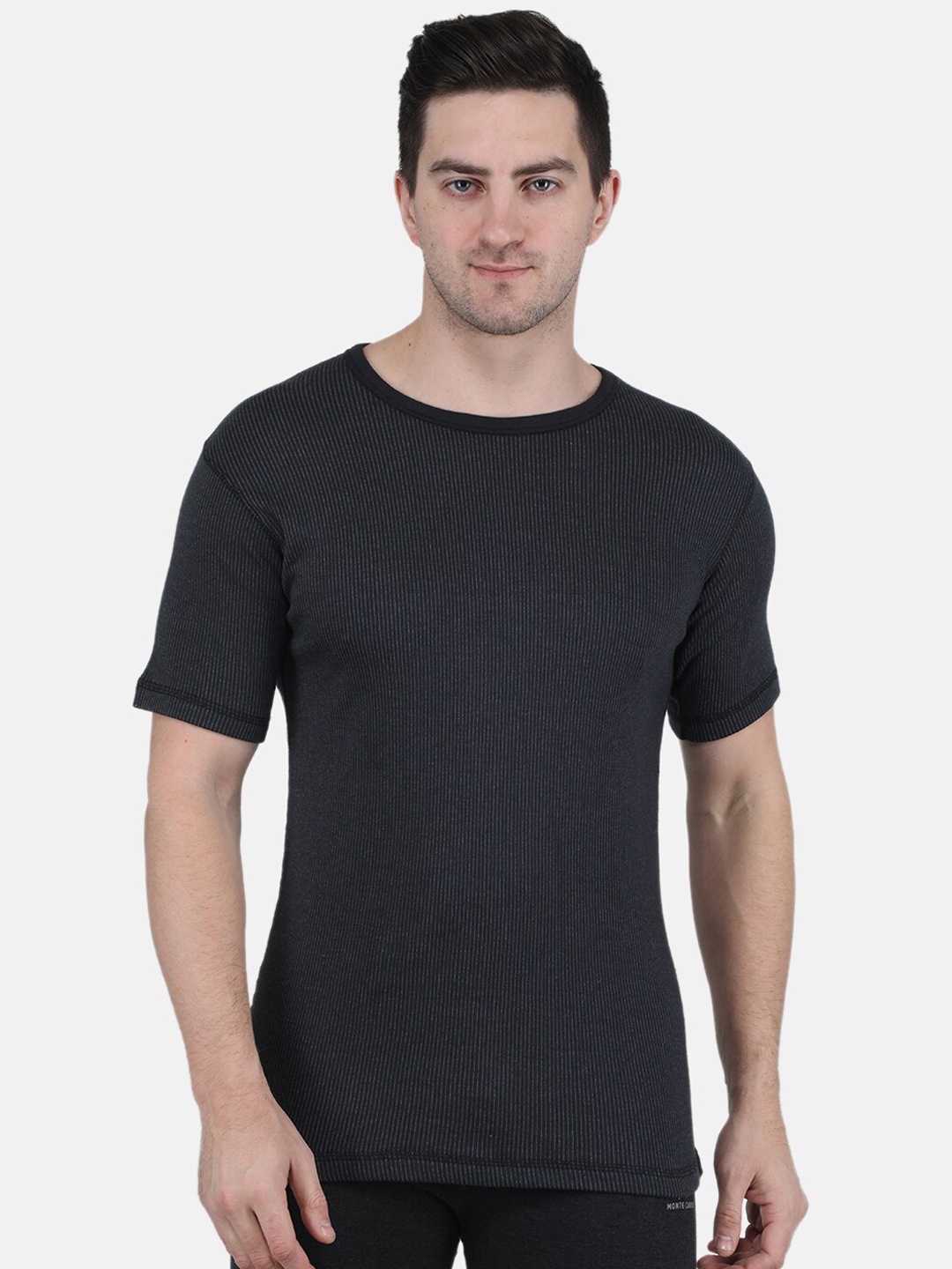 

Monte Carlo Men Ribbed Cotton Thermal Vest, Black