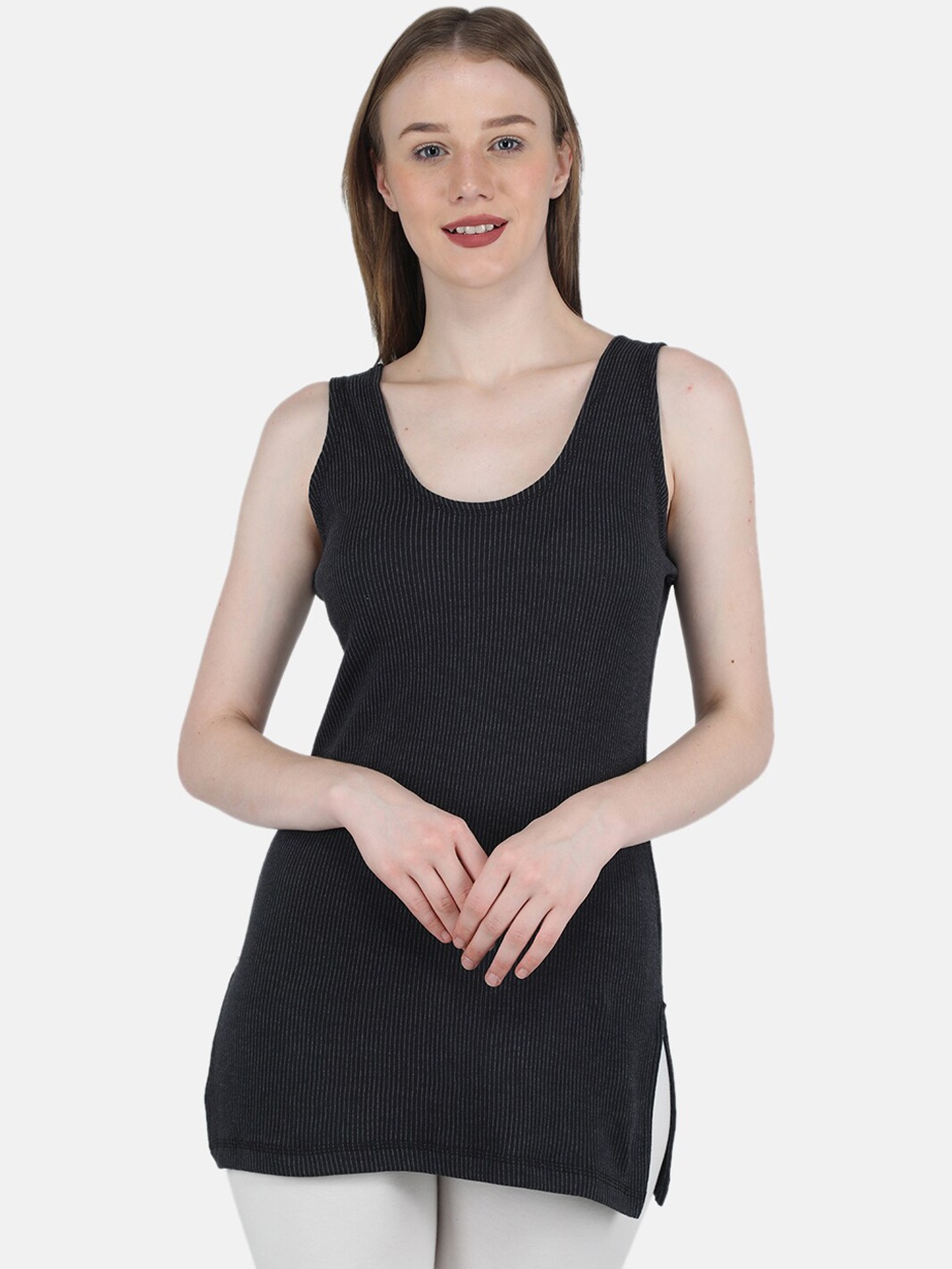 

Monte Carlo Women Ribbed Cotton Long Thermal Top, Black