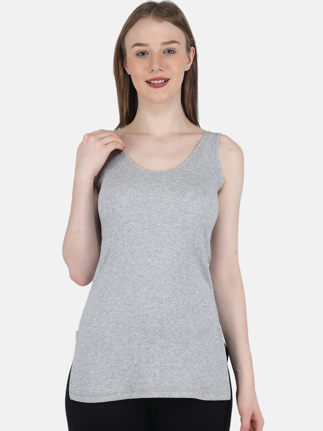 

Monte Carlo Women Self-Striped Cotton Thermal Vest, Grey