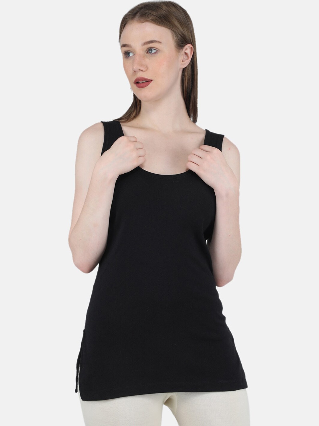 

Monte Carlo Women Cotton Sleeveless Thermal Tops, Black