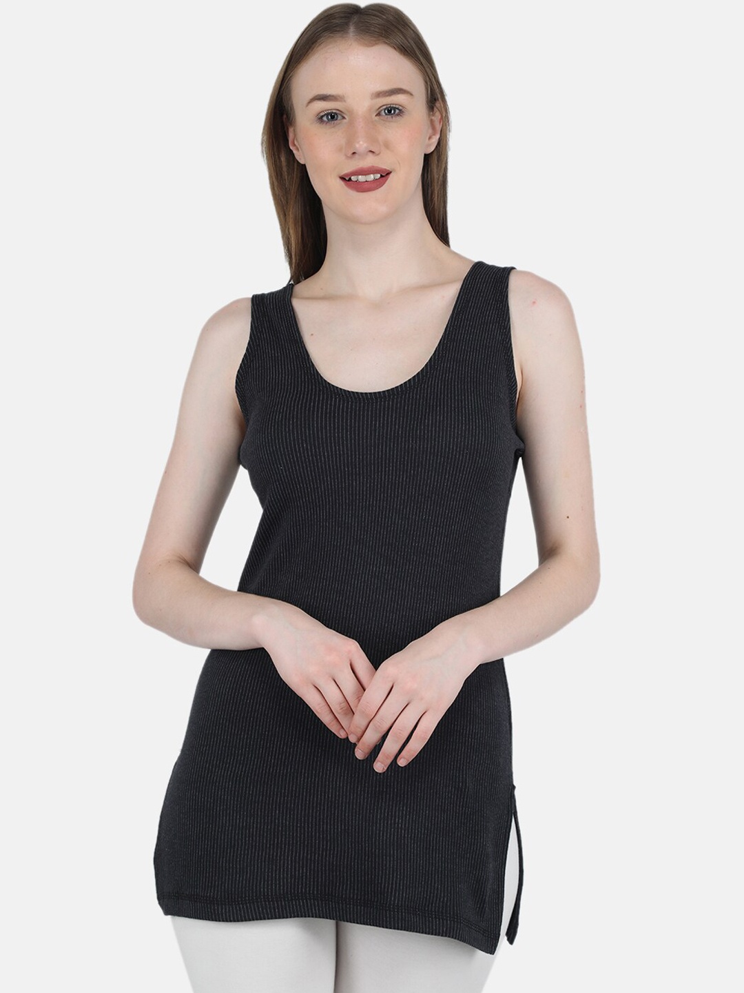 

Monte Carlo Women Ribbed Cotton Long Thermal Top, Black