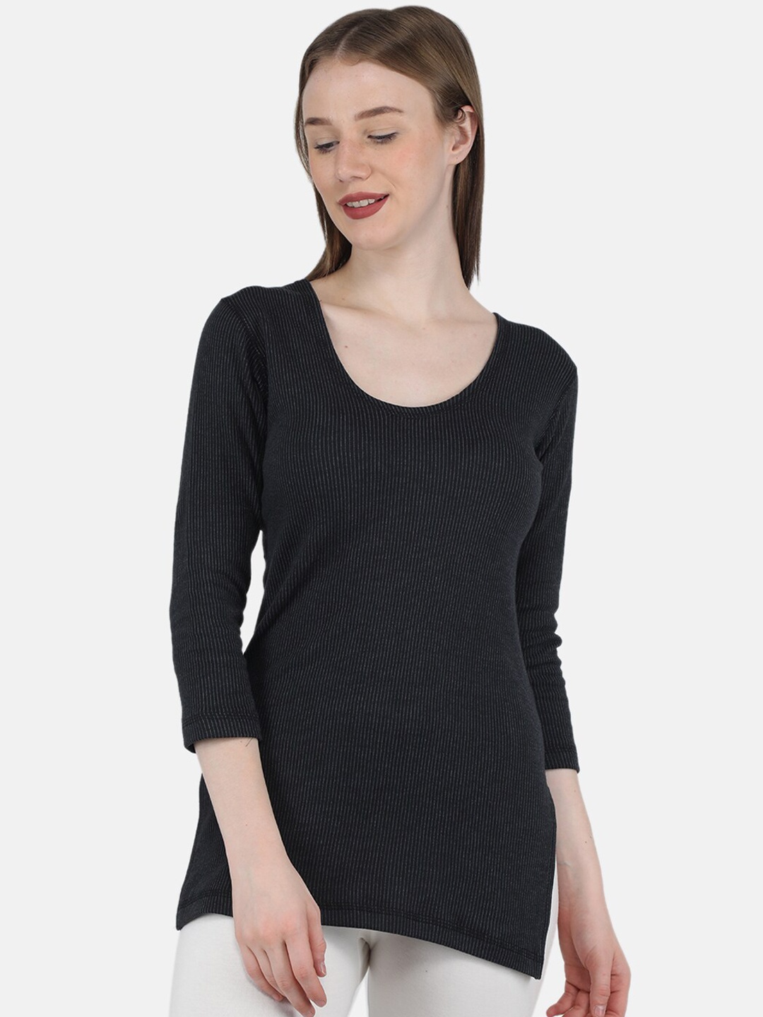 

Monte Carlo Women Ribbed Cotton Thermal Tops, Black