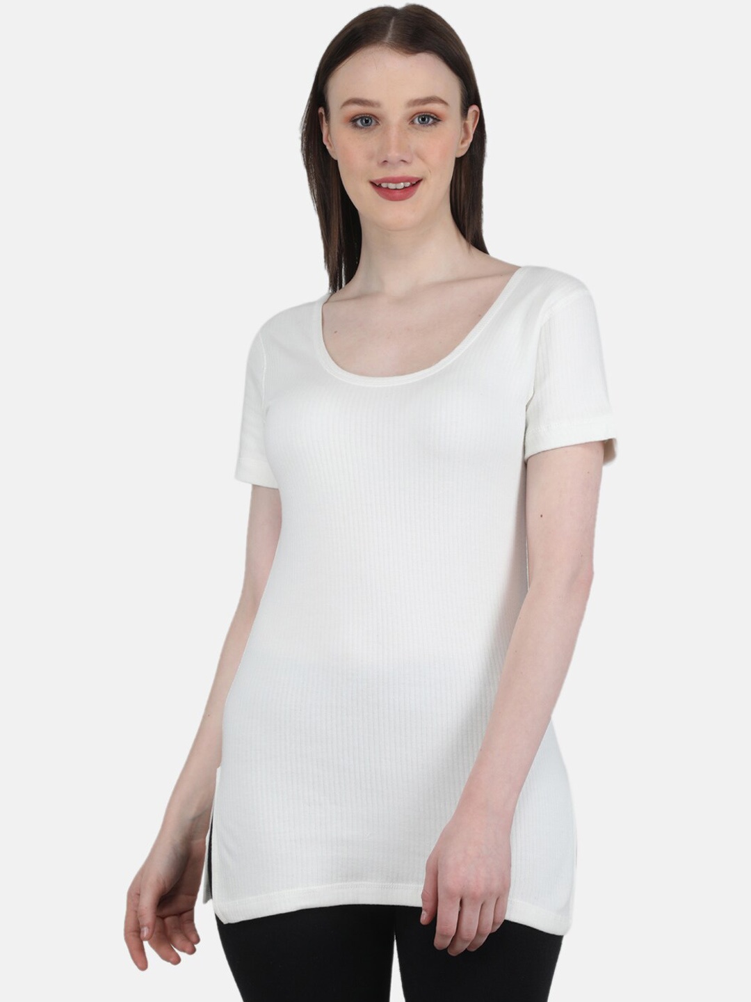 

Monte Carlo Women Ribbed Cotton Thermal Top, Off white