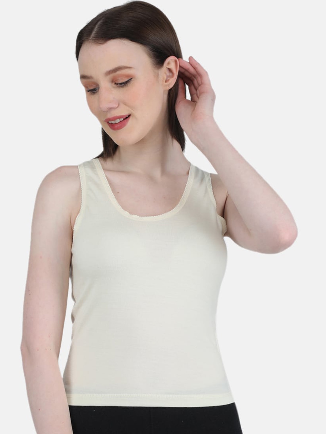

Monte Carlo Women Woolen Sleeveless Thermal Camisole, Cream