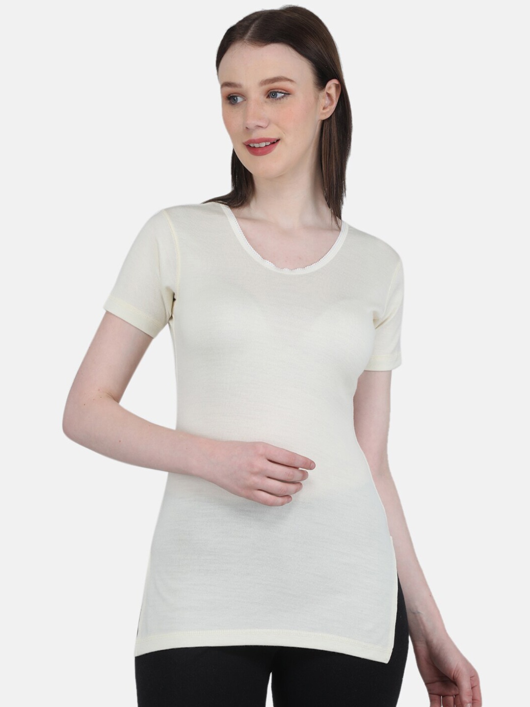 

Monte Carlo Women Knitted Woolen Long Thermal Top, Cream