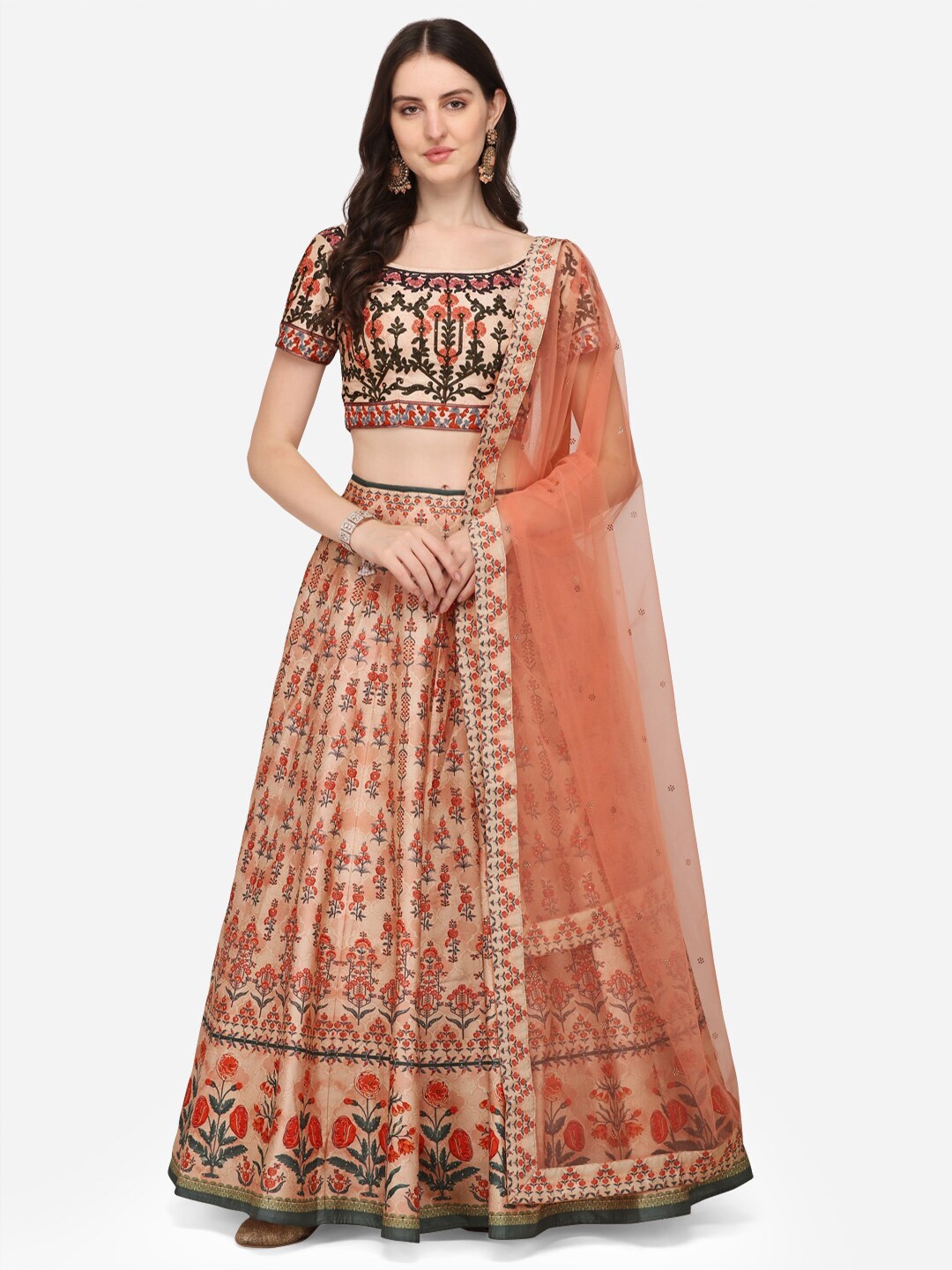 

SAPTRANGI Embroidered Ready to Wear Lehenga Choli, Peach
