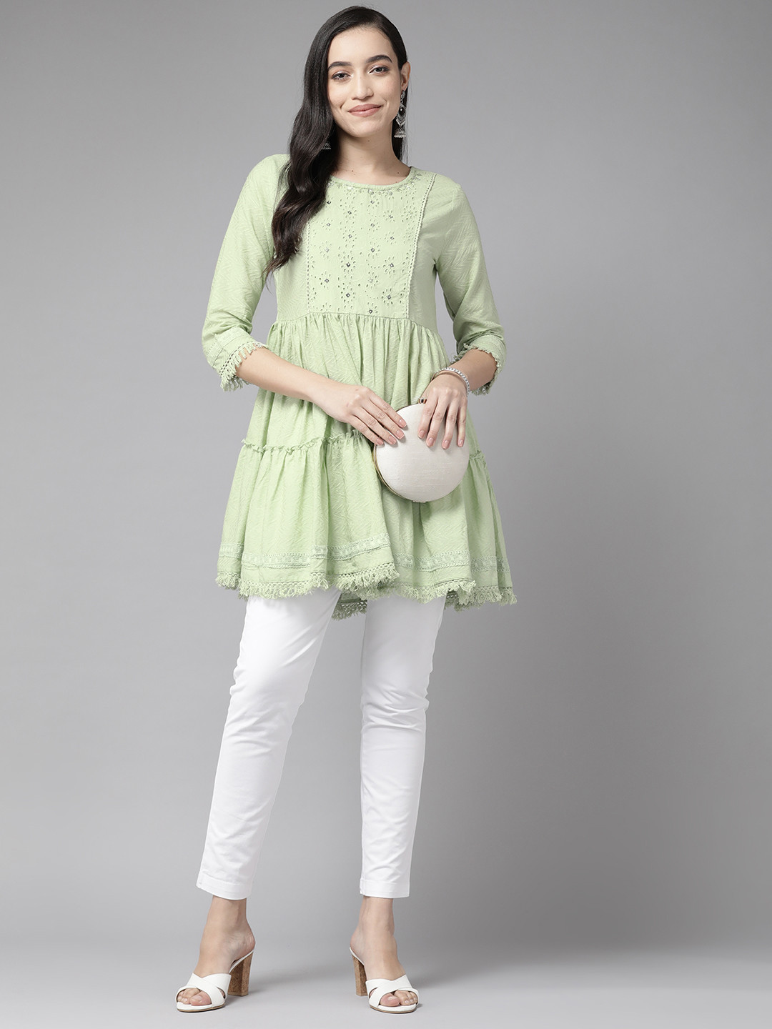 

Amirah s Embroidered Lace Cotton Tunic, Green