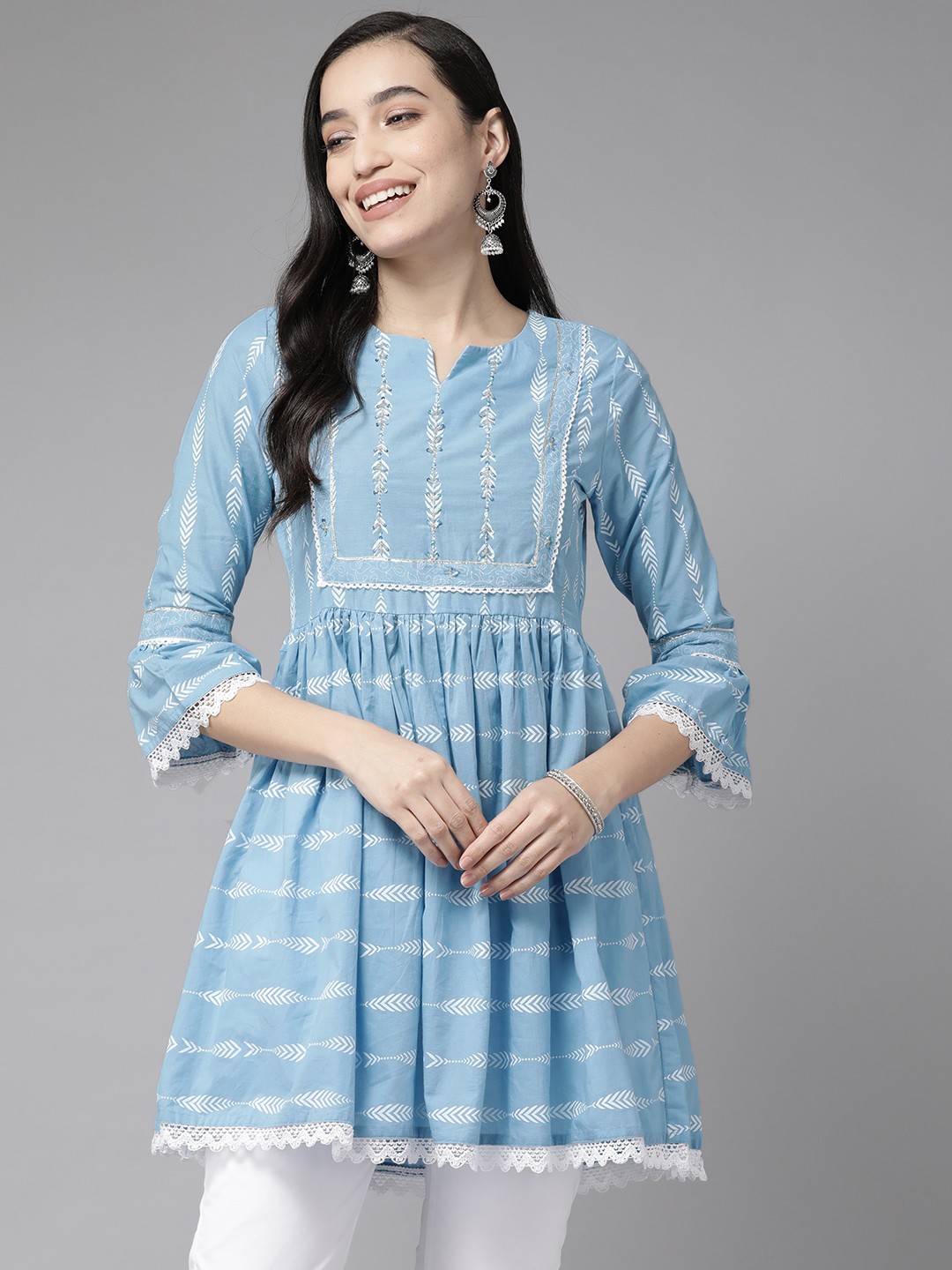 

Amirah s Embroidered Lace Cotton Tunic, Blue