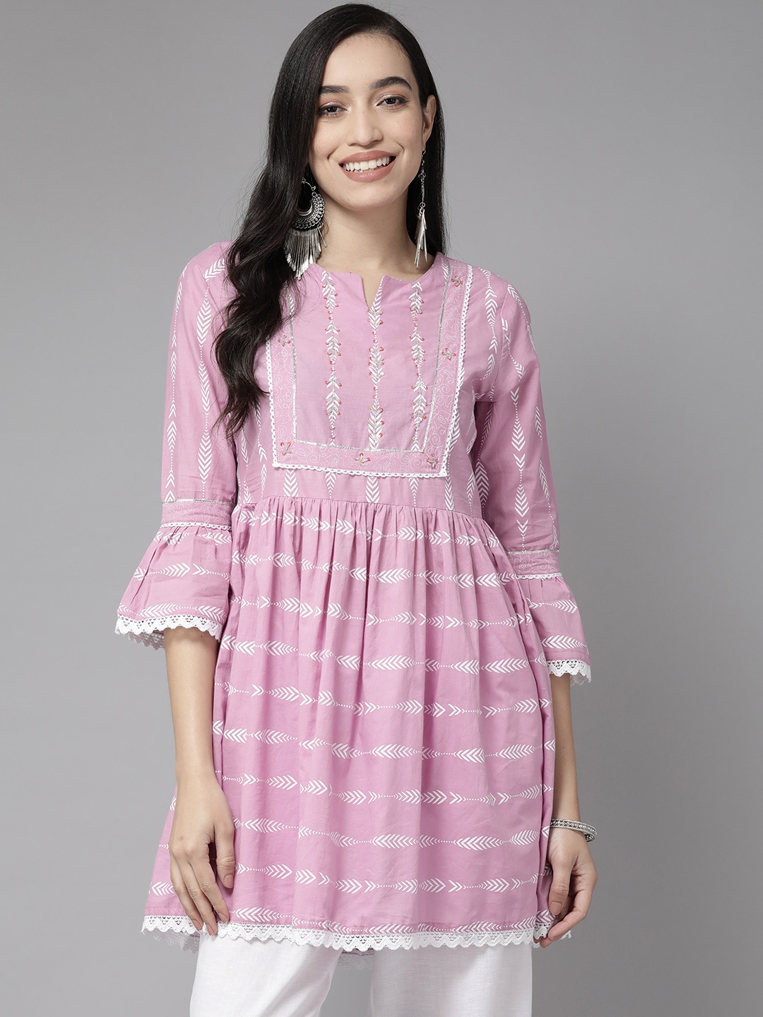 

Amirah s Embroidered Lace Cotton Tunic, Pink