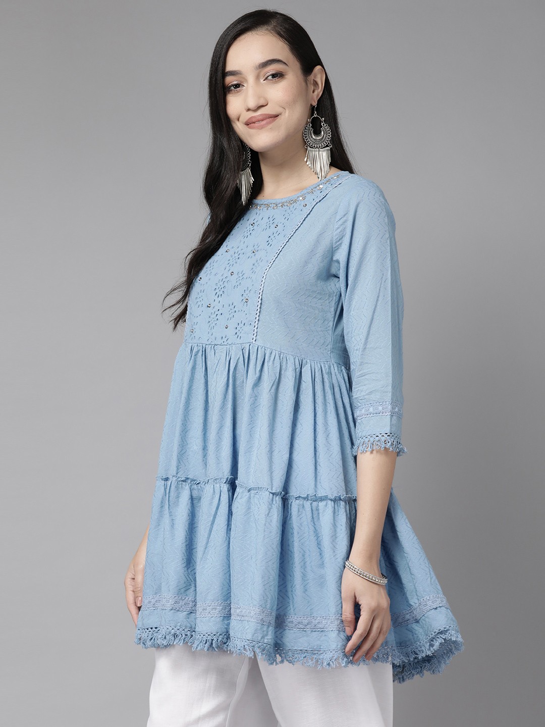 

Amirah s Embroidered Lace Tunic, Blue