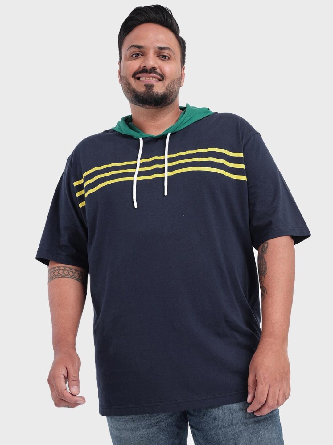 

Bewakoof Plus Size Men Hooded Cotton Sweatshirt, Blue