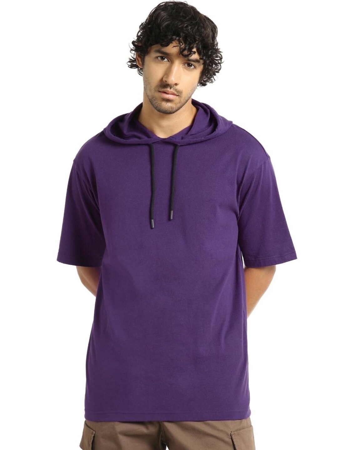 

Bewakoof Plus Size Men Hooded Cotton Sweatshirt, Purple