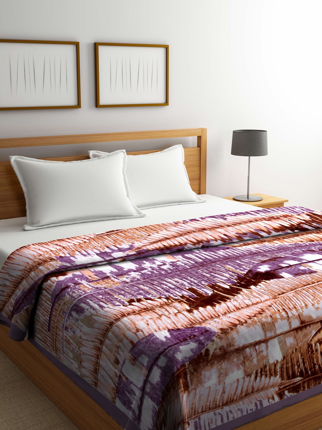 

Arrabi Beige & Purple Abstract 950 GSM Mild Winter Double Bed Blanket