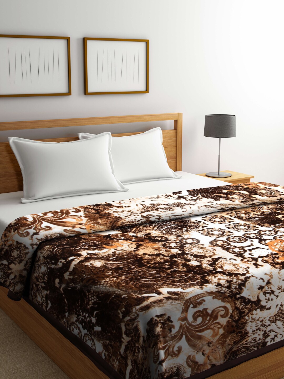 

Arrabi Brown & Cream Printed 1100 GSM Mild Winter Double Bed Blanket