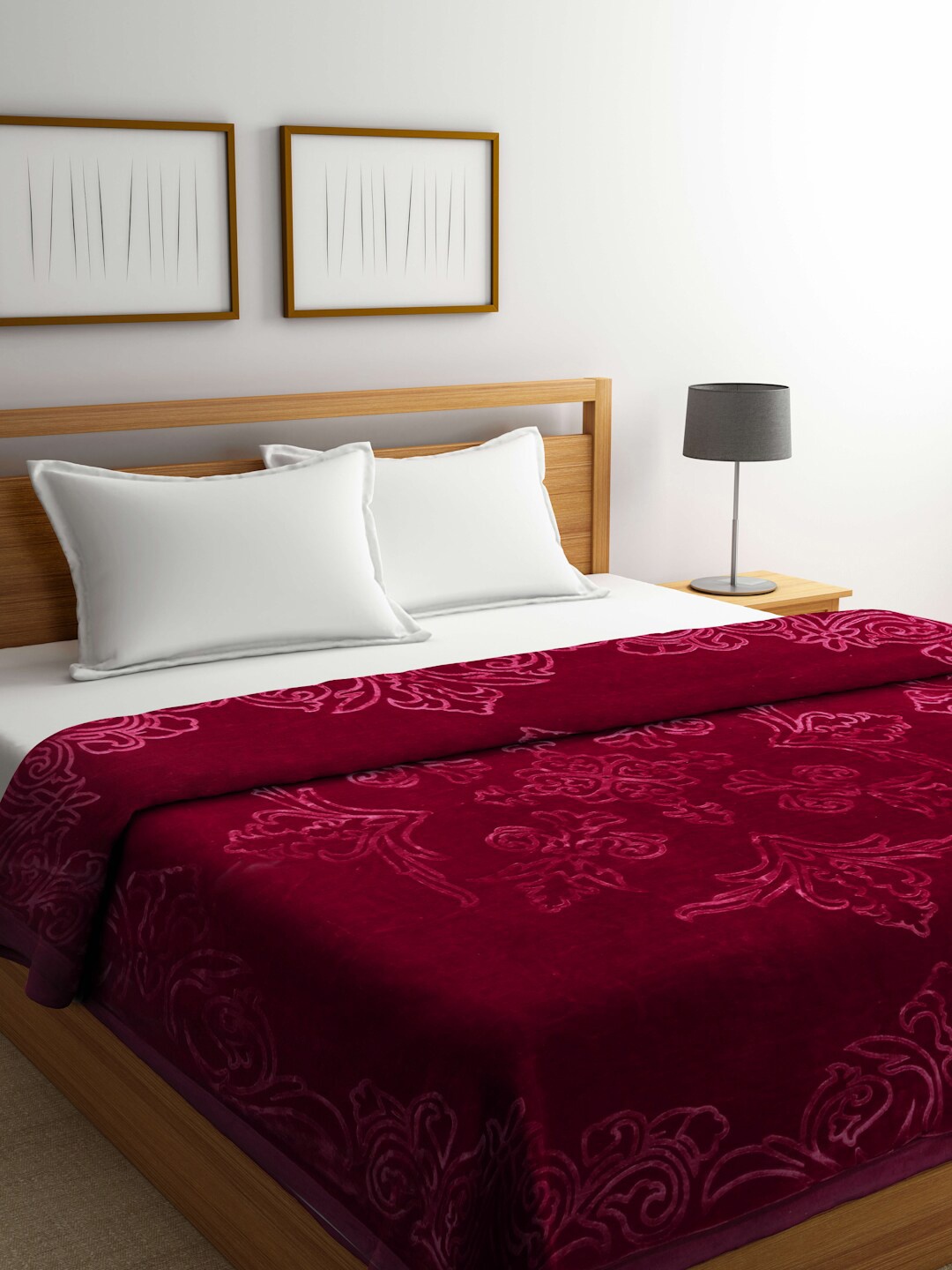 

Arrabi Maroon Floral 950 GSM Mild Winter Double Bed Blanket