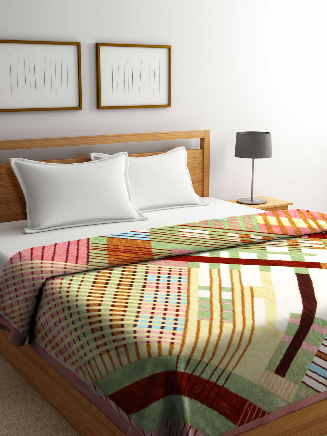 

Arrabi Beige & Green Printed 900 GSM Mild Winter Double Bed Blanket
