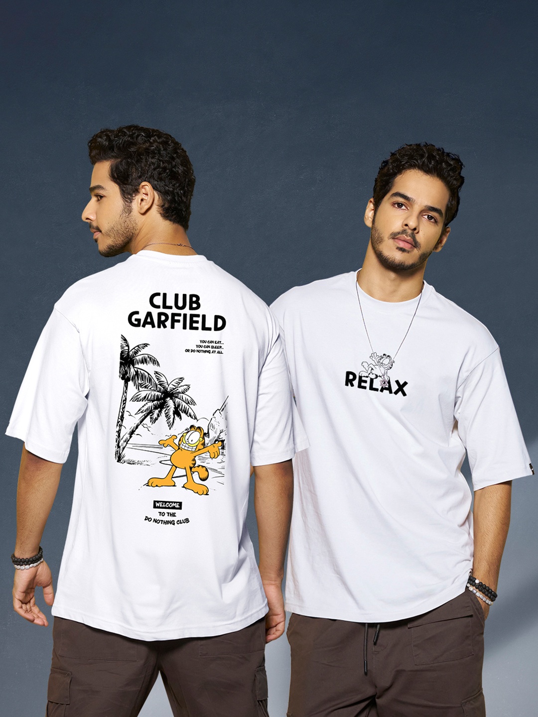 

Bewakoof Men Garfield Printed Oversize Cotton T-shirt, White