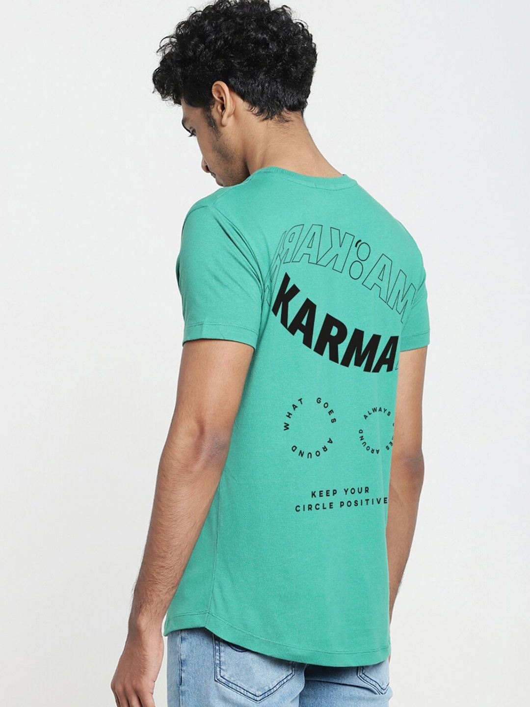 

Bewakoof Men Typography Printed High Neck Cotton T-shirt, Green